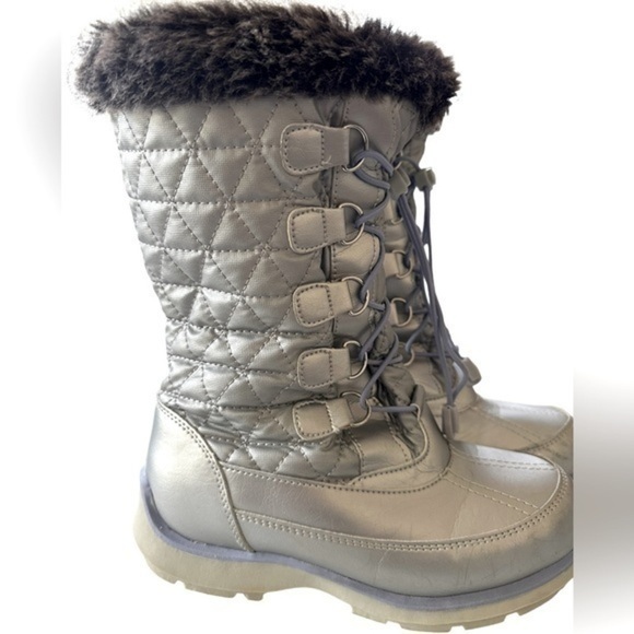 LANDS’ END THERMOLITE INSULATED WATERPROOF SNOW BOOTS SILVER AND PURPLE SZ 3 - Picture 4 of 12
